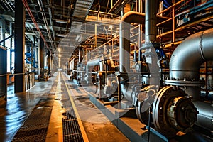 Modern boiler room with gas boilers, industrial heating