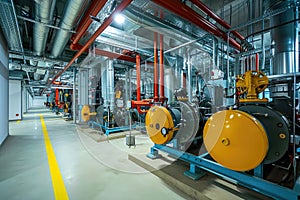 Modern boiler room with gas boilers, industrial heating