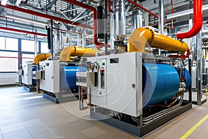 Modern boiler room with gas boilers, industrial heating