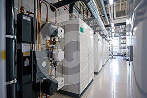 Modern boiler room with gas boilers, industrial heating