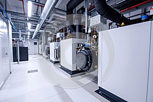 Modern boiler room with gas boilers, industrial heating