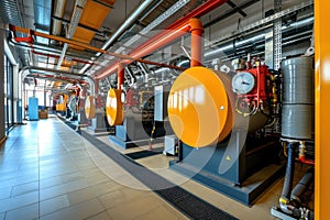 Modern boiler room with gas boilers, industrial heating