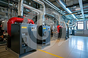 Modern boiler room with gas boilers, industrial heating