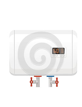 Modern boiler water heater with display and button electric controls vector illustration isolated on white background