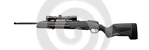 A modern bolt-action scout rifle. Weapons with optical sights. Isolate on a white back