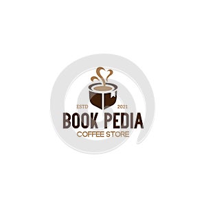 Modern BOOK PEDIA COFFEE STORE Glass logo design