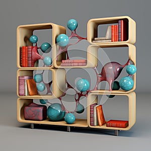 Modern Bookshelf With Colorful Biomorhpic Forms