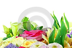 Modern bouquet of different flowers isolated on a white background, colorful bunch of flowers isolated