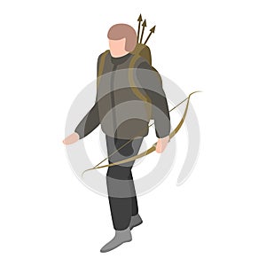 Modern bow hunter icon, isometric style