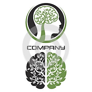 Modern brain tree logo. Vector illustration.