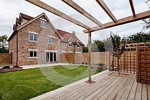 Modern brand new home rear garden and landscaping