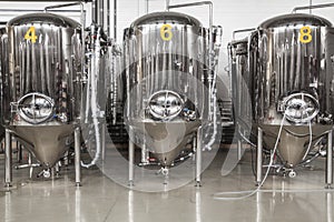 Modern brewery with stainless steel tanks