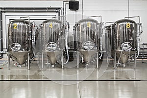 Modern brewery with stainless steel tanks