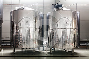 Modern brewery with stainless steel tanks