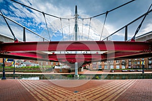 Modern bridge at Carroll Creek Linear Park, in Frederick, Maryla