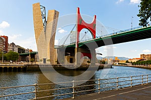 Modern bridge of La Salve crossing nervion river at Bilbao