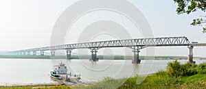 Modern bridge at Magway, Myanmar. It is joining between Minbu and Magway township, over the Irrawaddy river.