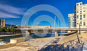 Modern bridge in Montpellier over the river Lez