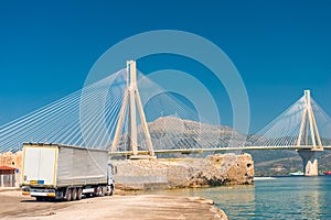 Modern Bridge Rion-Antirion. The bridge connecting the cities of Patras and Antirrio