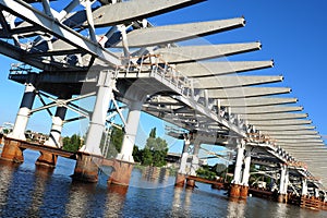 Modern bridge structure over water surface