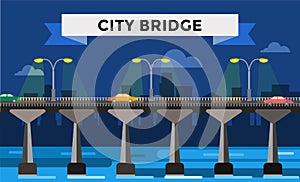 Modern bridge vector illustration city night view