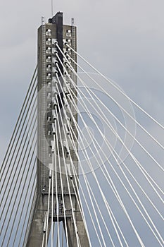 Modern bridge in Warsaw over Vistula river, Poland