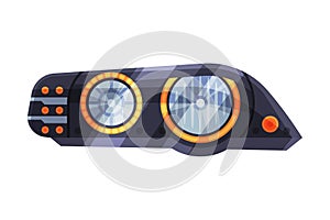 Modern Bright Auto Car Headlights, Rare Headlamps, Brake Lights Flat Style Vector Illustration on White Background