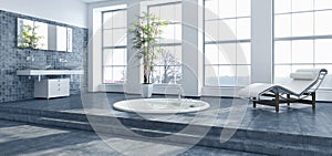 Modern bright bathroom interiors 3D rendering illustration