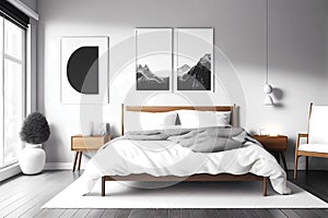 Modern bright bed room interior design. Generative ai