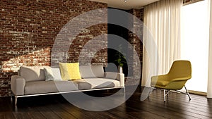 Modern bright bed room interiors 3D rendering illustration computer generated image