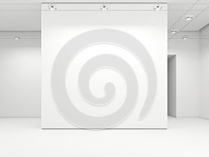 Modern bright gallery with white walls , 3d rendering photo
