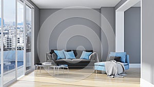 Modern bright interiors apartment Living room 3D rendering illus