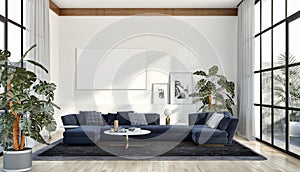 Modern bright interiors apartment with mock up poster frame illustration 3D rendering computer generated image