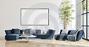 Modern bright interiors apartment with mock up poster frame illustration 3D rendering computer generated image