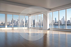 Modern bright interiors empty apartment 3D rendering illustration