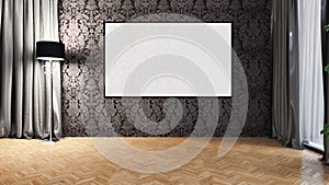 Modern bright interiors empty room with mockup poster frame 3D r