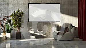 Modern bright interiors with mock up poster frame illustration 3