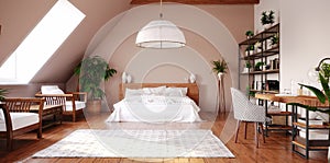 Modern bright open space interior in attic