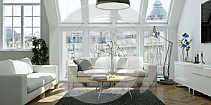 Modern bright skandinavian interior design living room photo