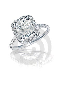 Modern Brilliant cushion Cut halo style diamond ring