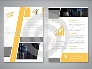 Modern brochure, abstract flyer with background of buildings. City scene. Layout template. Aspect Ratio for A4 size. Poster of yel