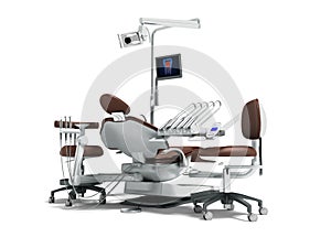 Modern brown dental chair with borax with lighting and monitor f