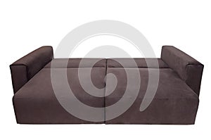 Modern brown fabric sofa isolated on white background. unfolded soft couch