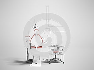 Modern brown leather chair for dental office with dentistry tool