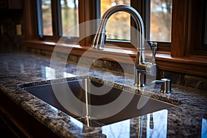 Modern brushed steel kitchen faucet with minimalist curved design and single lever handle