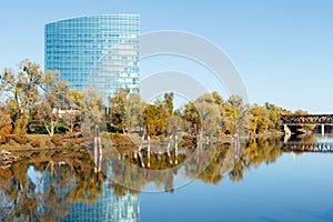 Modern building across the Sacramento River