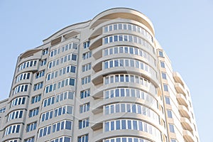 Modern building against blue sky, low angle view