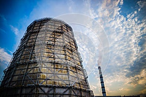 Modern building on a background of blue sky with clouds