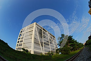 Modern building and blue skies in the park