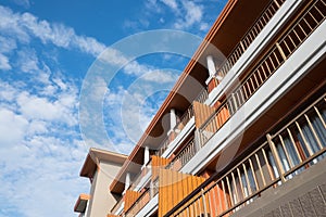 Modern building with blue sky.